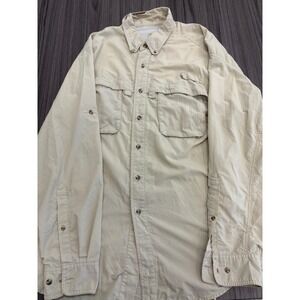 LL Bean Men's Large Beige Vented Fishing Shirt Outdoor Safari Button Front‎